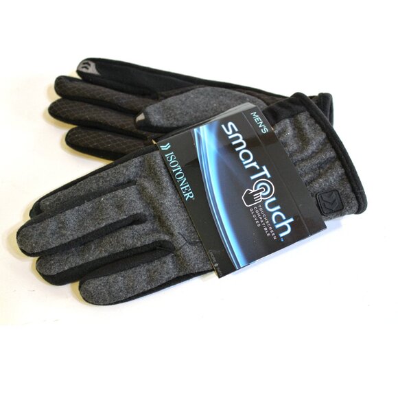 Isotoner Men's Winter Gloves Size M Black Gray - Picture 1 of 4